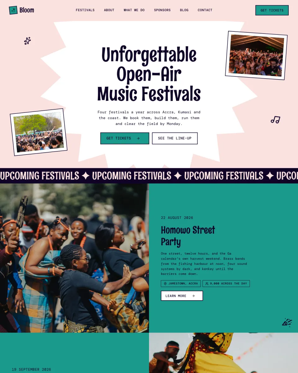 Bloom, a events & celebrations website design