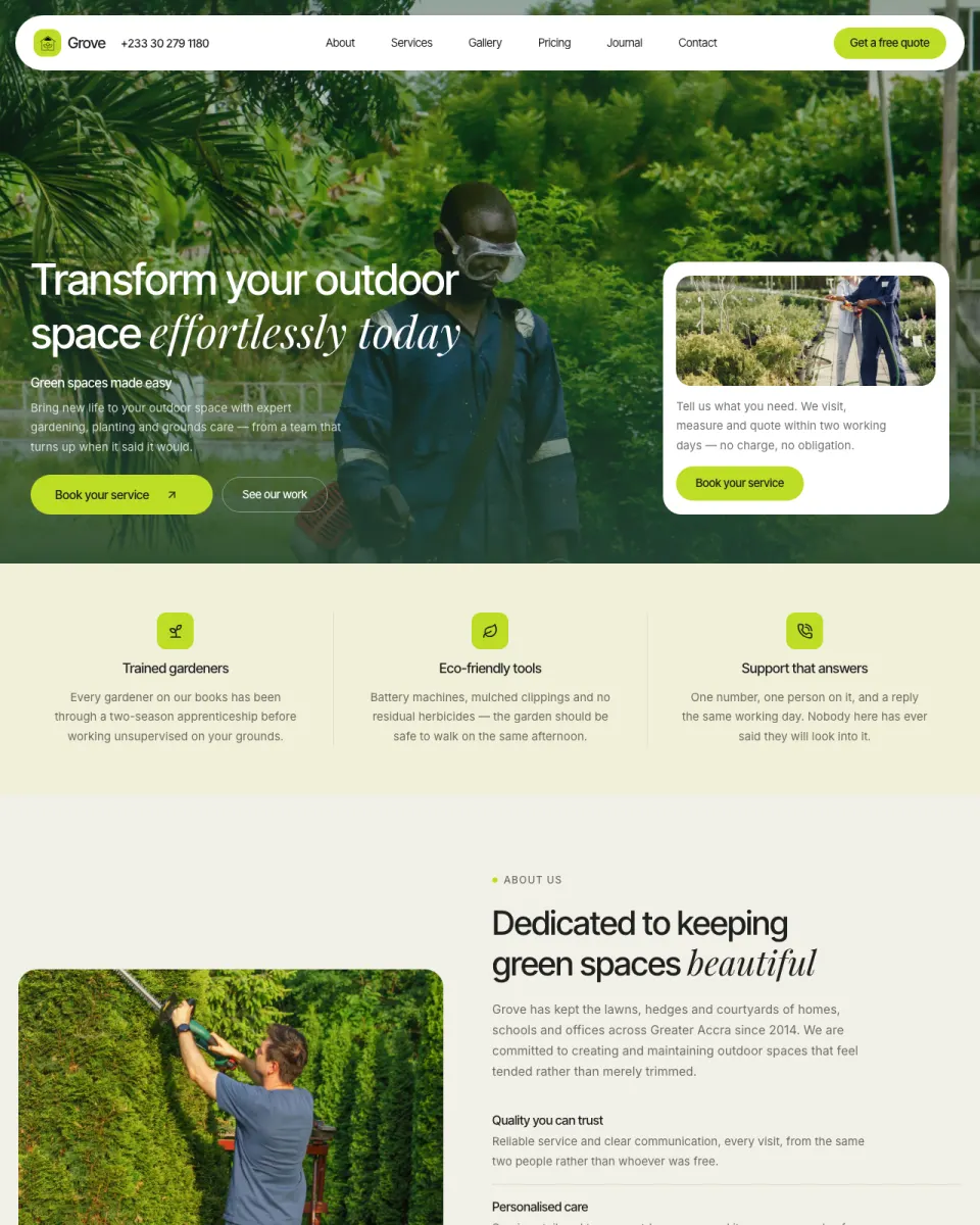 Grove, a services & trades website design