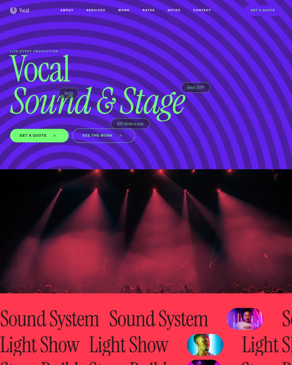 Vocal, a events & celebrations website design